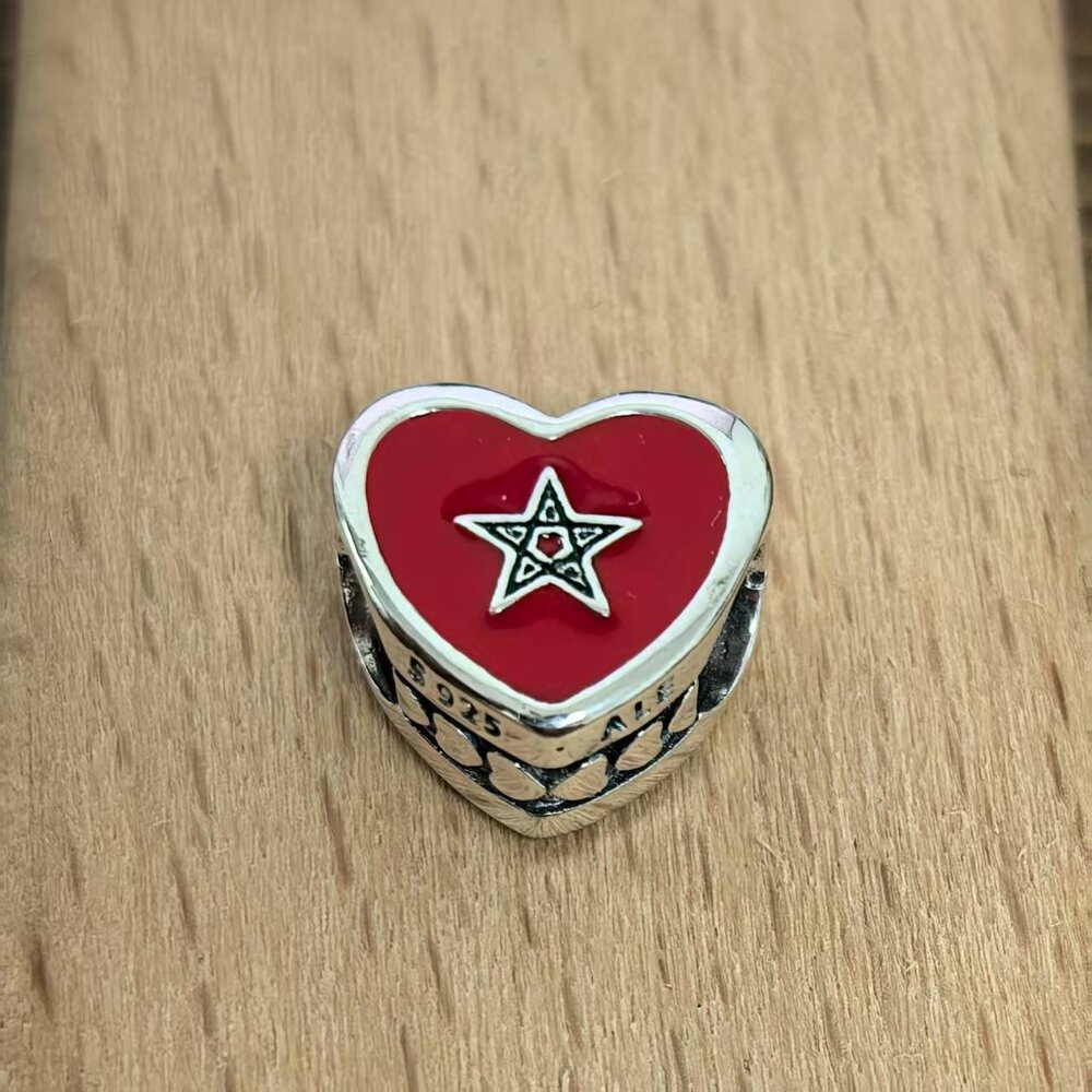 Pandora Morocco Flag Heart bead Charm Pendant, S925 Silver Bracelets - Picture 1 of 4